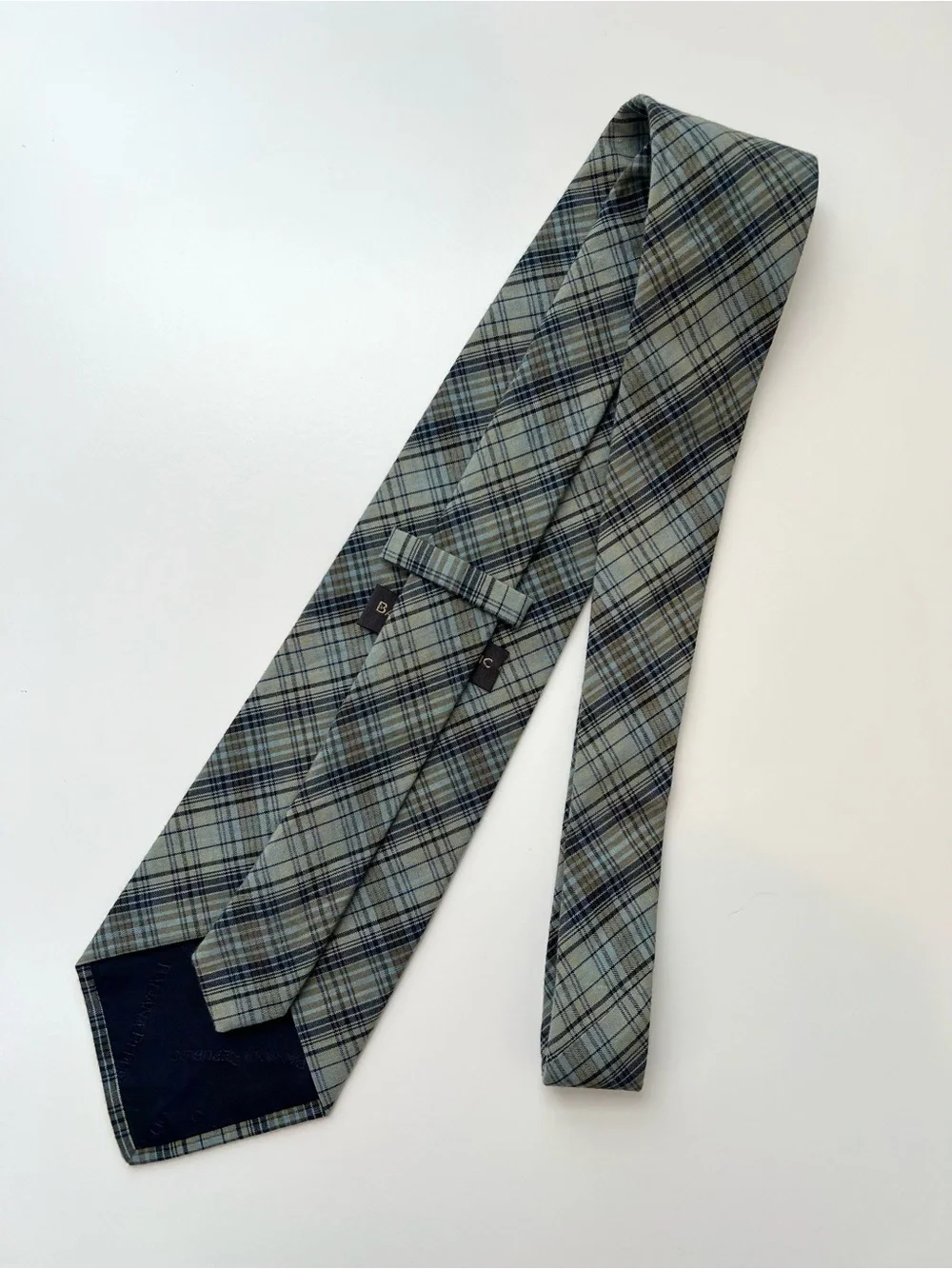 Banana Republic Plaid Necktie Made In Italy Sage Green Blue Check Mens Classic